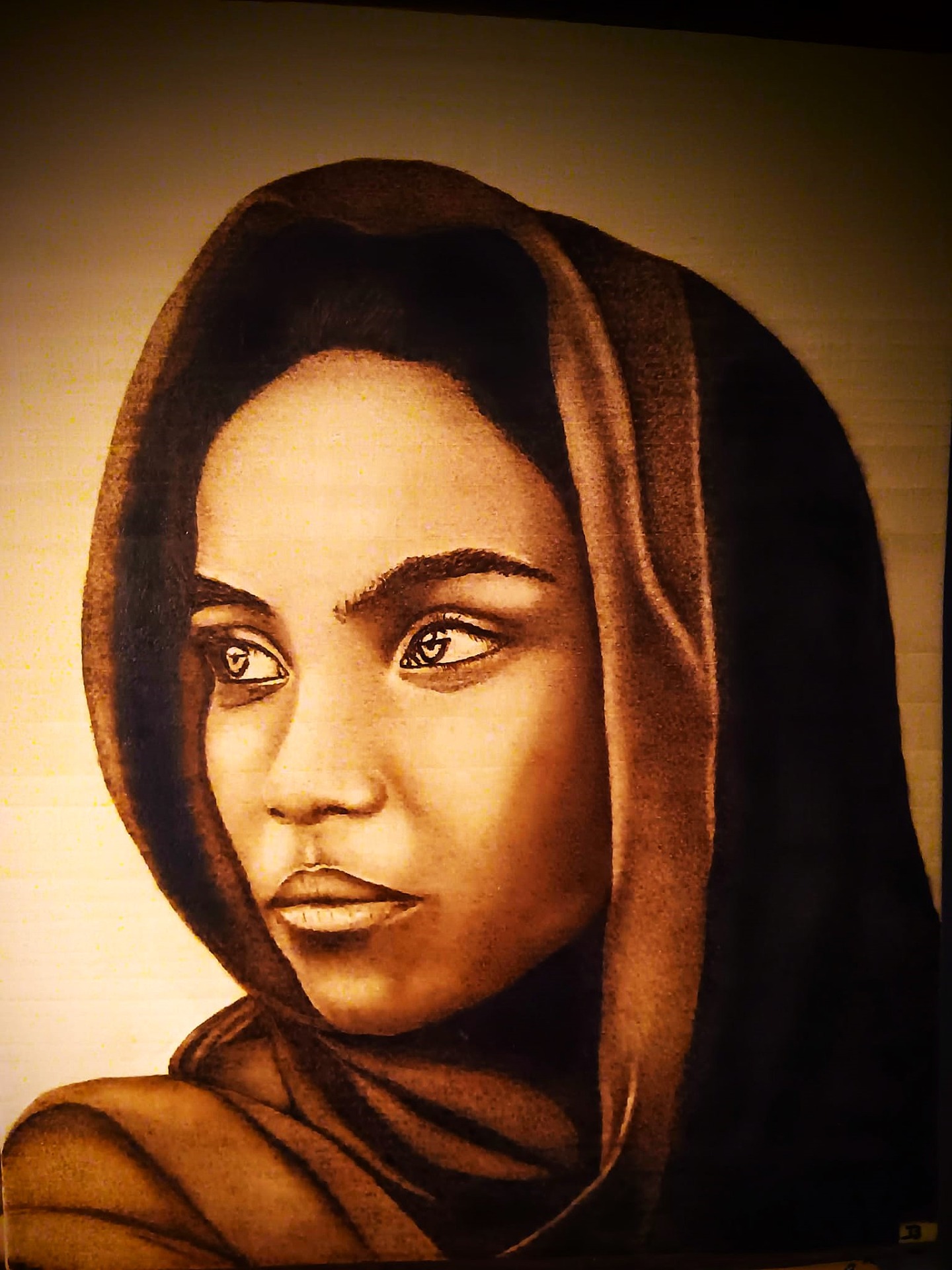 FEMME AU VOILE bois de tilleul 36cmx25cm