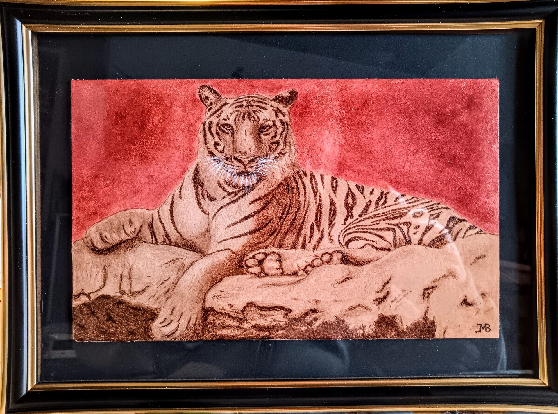 TIGRE sur cuir 20cmx30cm